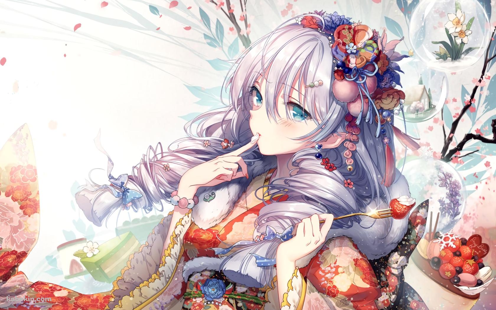 ど派手な着物を着て苺を食べる可愛いキアナ・カスラナ / 崩壊学園の壁紙(1680px x 1050px) 高画質 PC・デスクトップ用