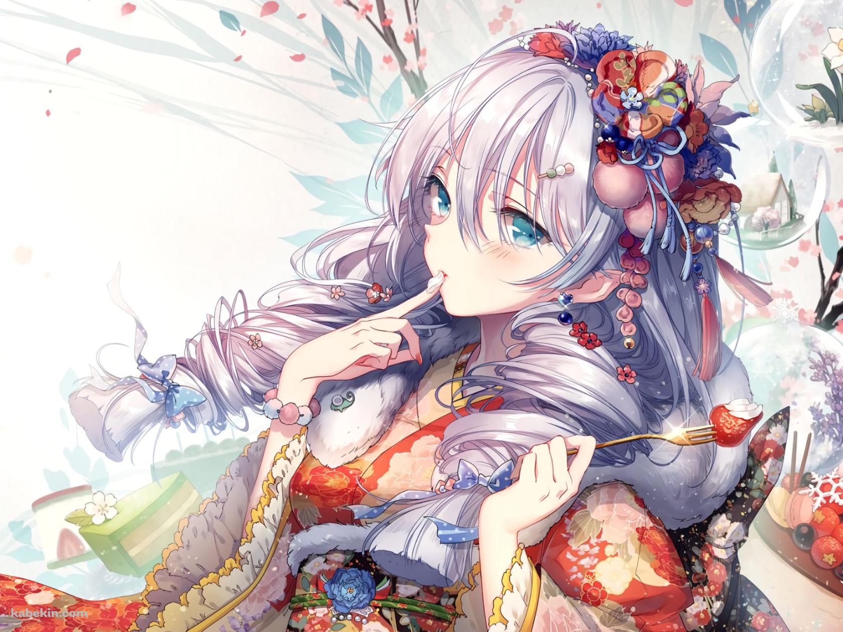 ど派手な着物を着て苺を食べる可愛いキアナ・カスラナ / 崩壊学園の壁紙(1680px x 1260px) 高画質 PC・デスクトップ用