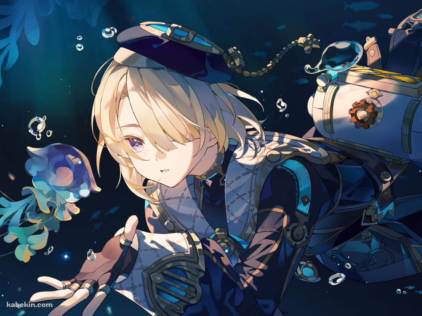 海の中でクラゲと戯れるフレミネ / 原神(1400x1050px)のデスクトップPC用の壁紙 | 高画質 | 壁紙キングダム