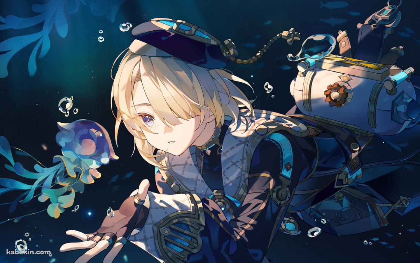 海の中でクラゲと戯れるフレミネ / 原神の壁紙(1440px x 900px) 高画質 PC・デスクトップ用