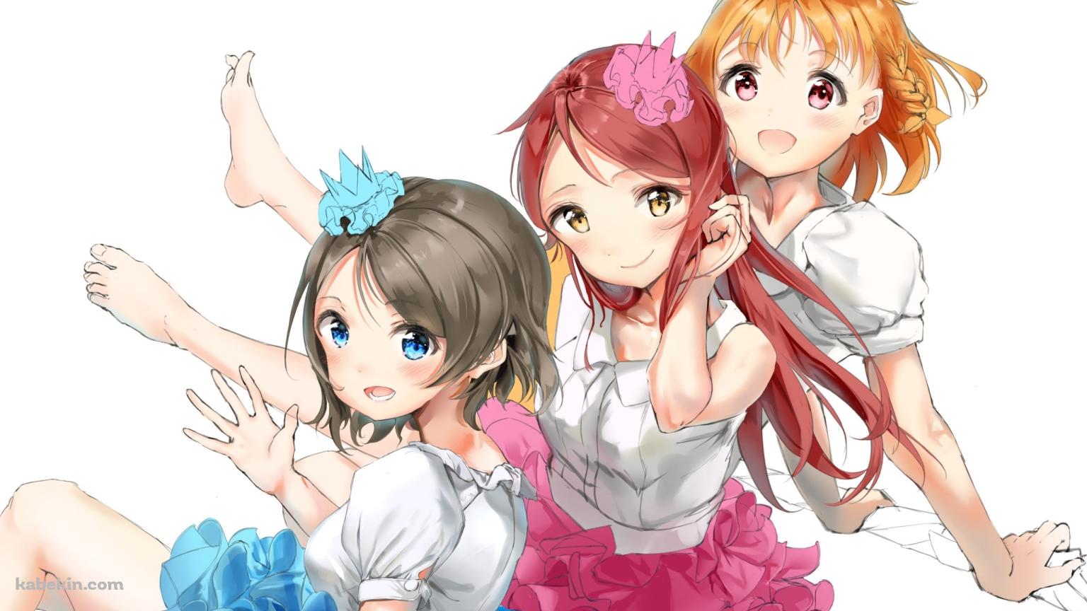 笑顔でこちらを見る桜内梨子、渡辺曜、高海千歌 / ラブライブ!サンシャイン!!の壁紙(1536px x 864px) 高画質 PC・デスクトップ用