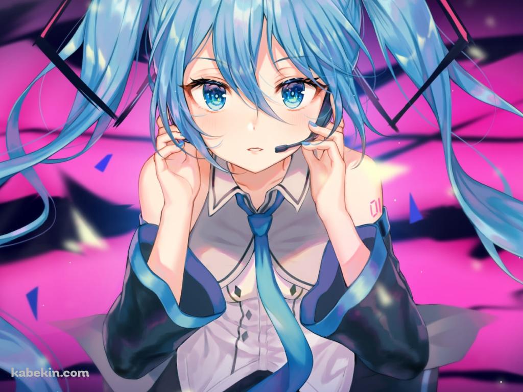 ヘッドセットをつけた可愛い初音ミク / ボカロ / ボーカロイドの壁紙(1024px x 768px) 高画質 PC・デスクトップ用