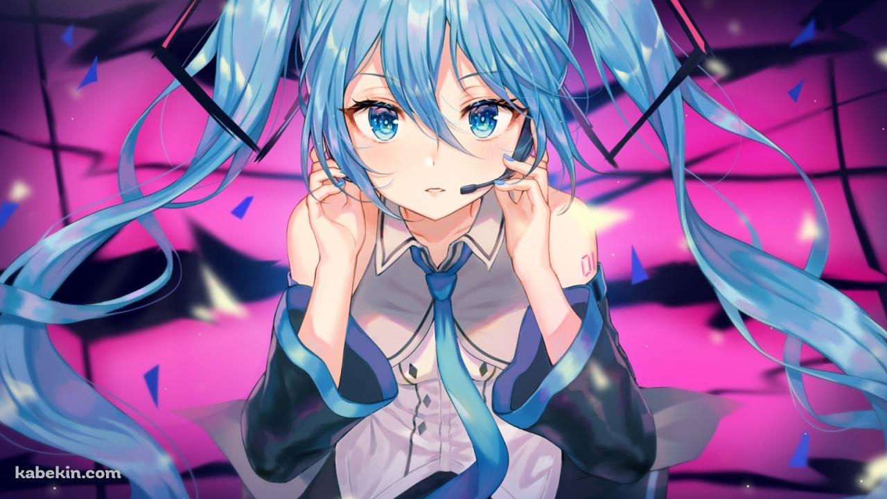 ヘッドセットをつけた可愛い初音ミク / ボカロ / ボーカロイドの壁紙(1280px x 720px) 高画質 PC・デスクトップ用