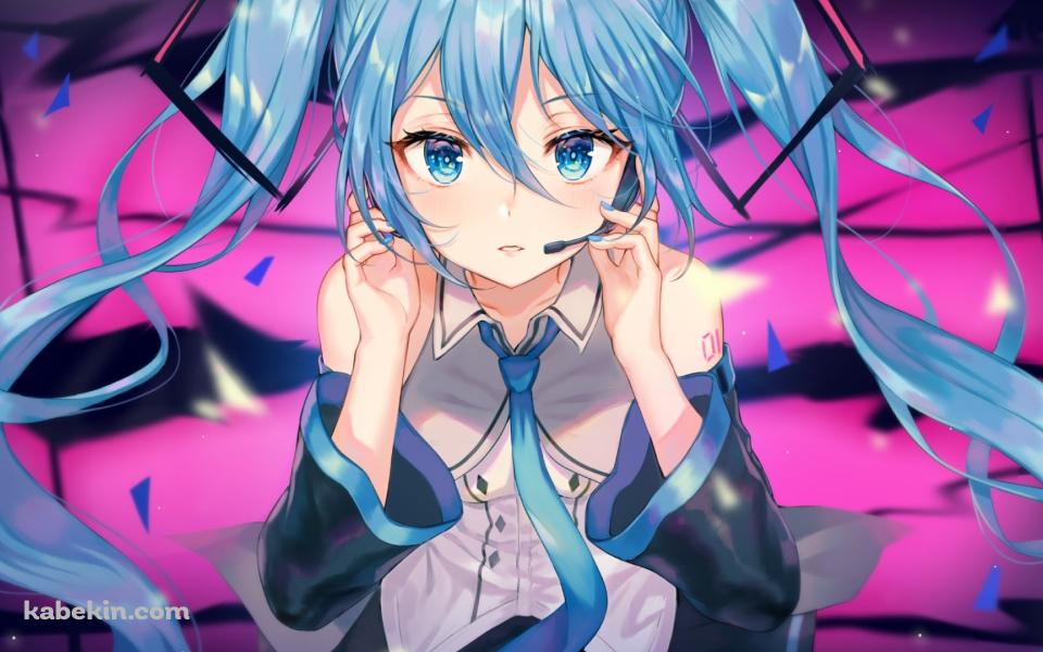 ヘッドセットをつけた可愛い初音ミク / ボカロ / ボーカロイドの壁紙(960px x 600px) 高画質 PC・デスクトップ用