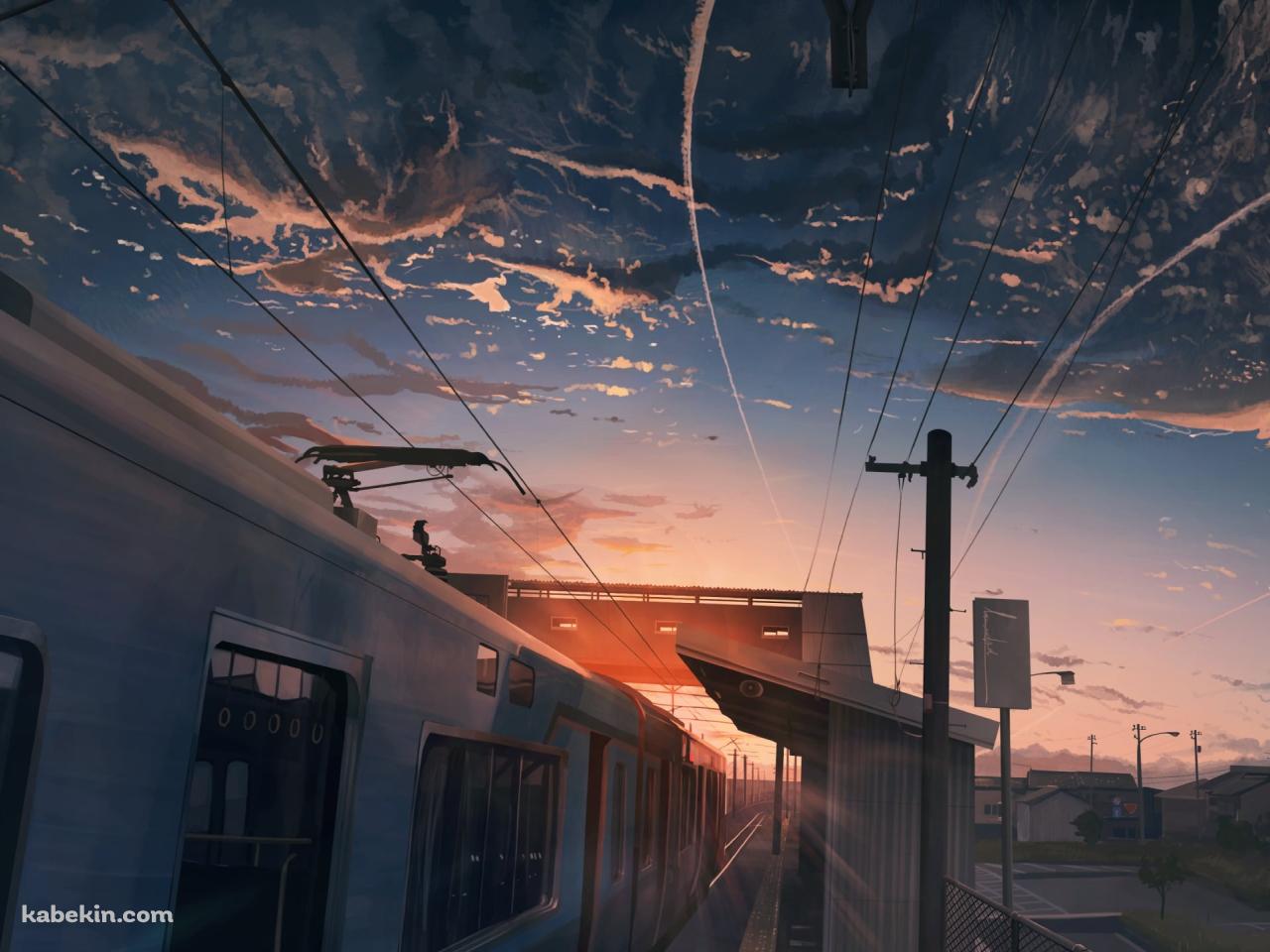 夕暮れ時、停車する電車 / 駅の壁紙(1280px x 960px) 高画質 PC・デスクトップ用