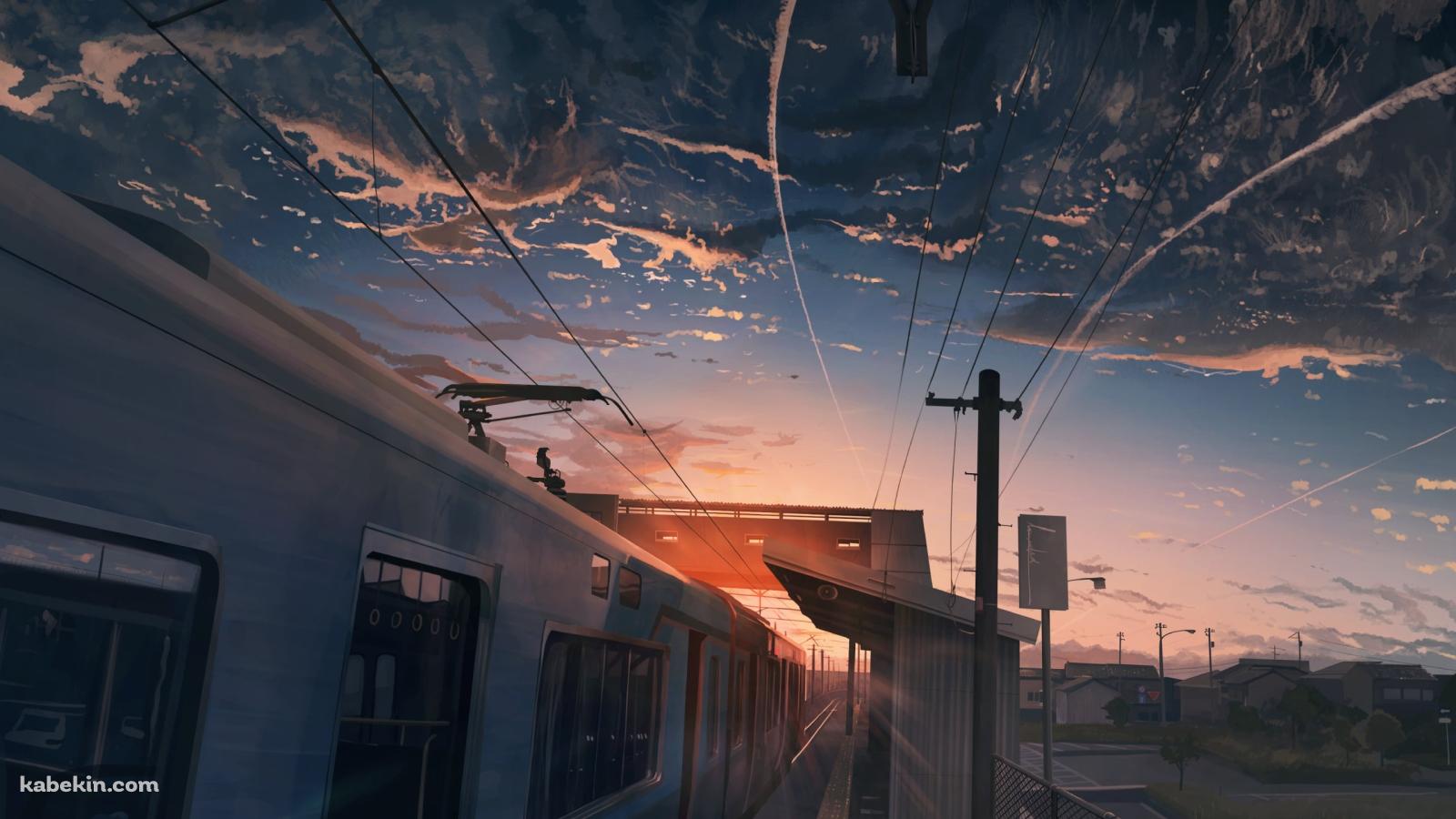 夕暮れ時、停車する電車 / 駅の壁紙(1600px x 900px) 高画質 PC・デスクトップ用