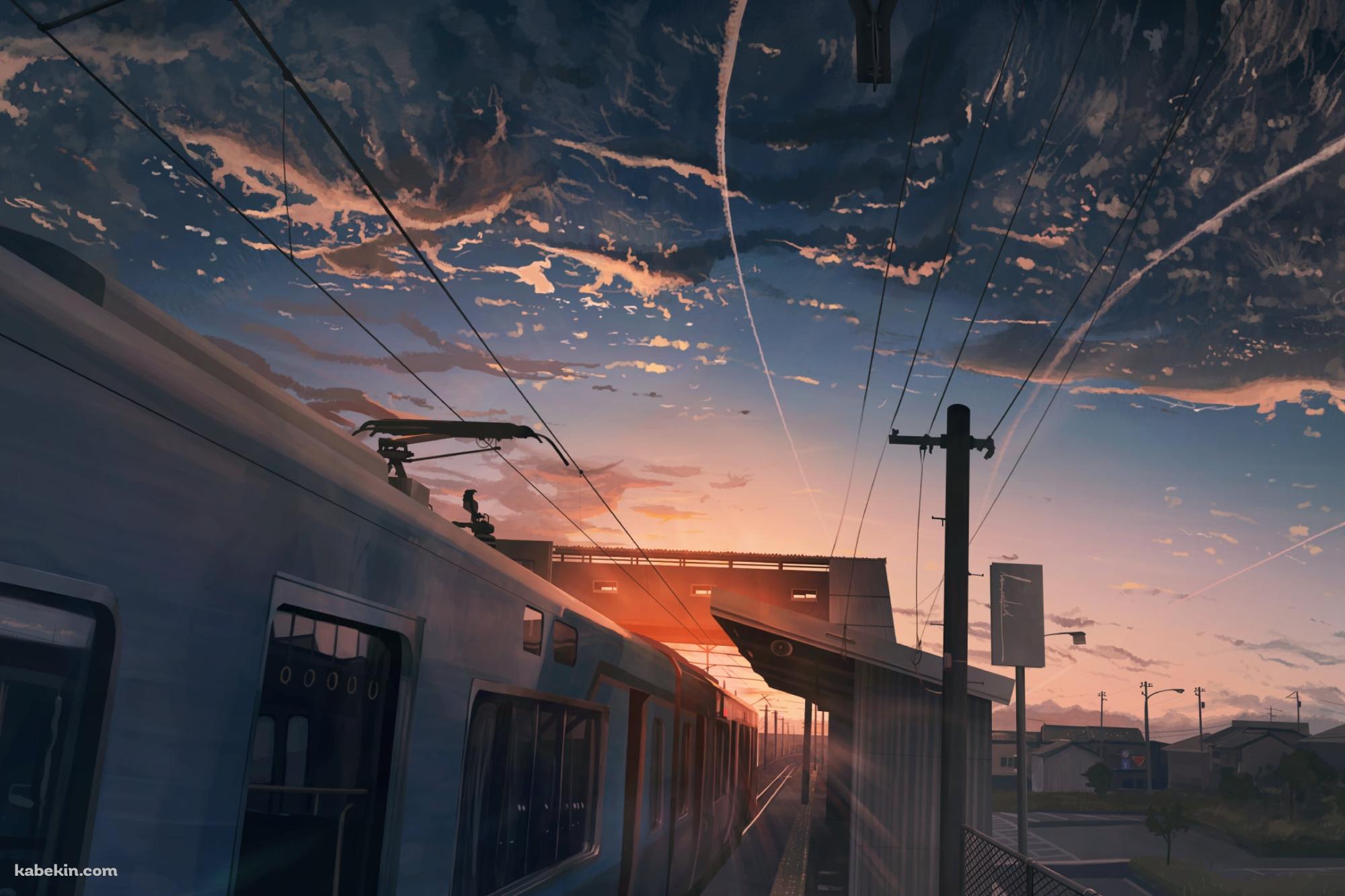 夕暮れ時、停車する電車 / 駅の壁紙(2000px x 1333px) 高画質 PC・デスクトップ用