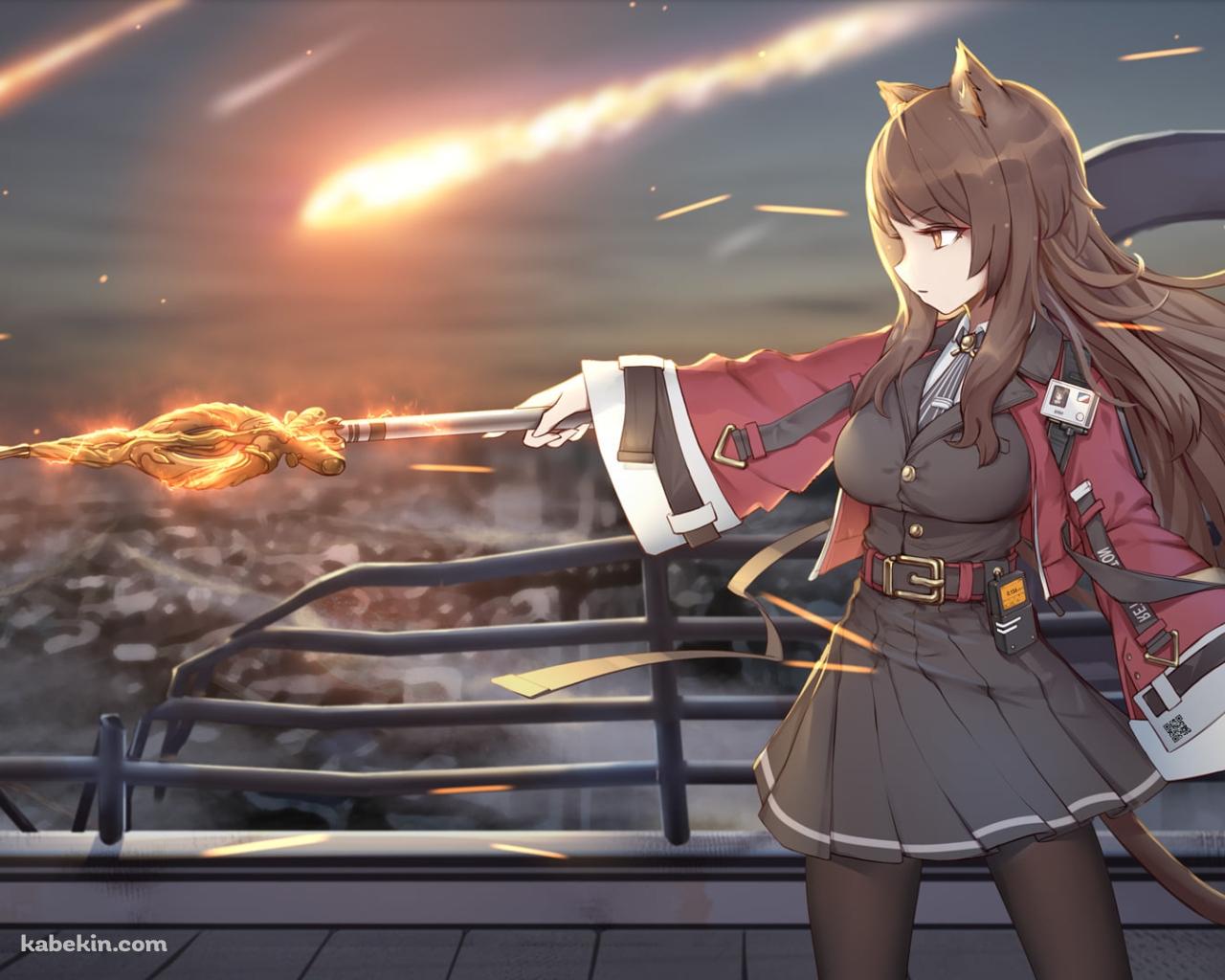 炎で攻撃するかっこいいスカイフレア / アークナイツの壁紙(1280px x 1024px) 高画質 PC・デスクトップ用