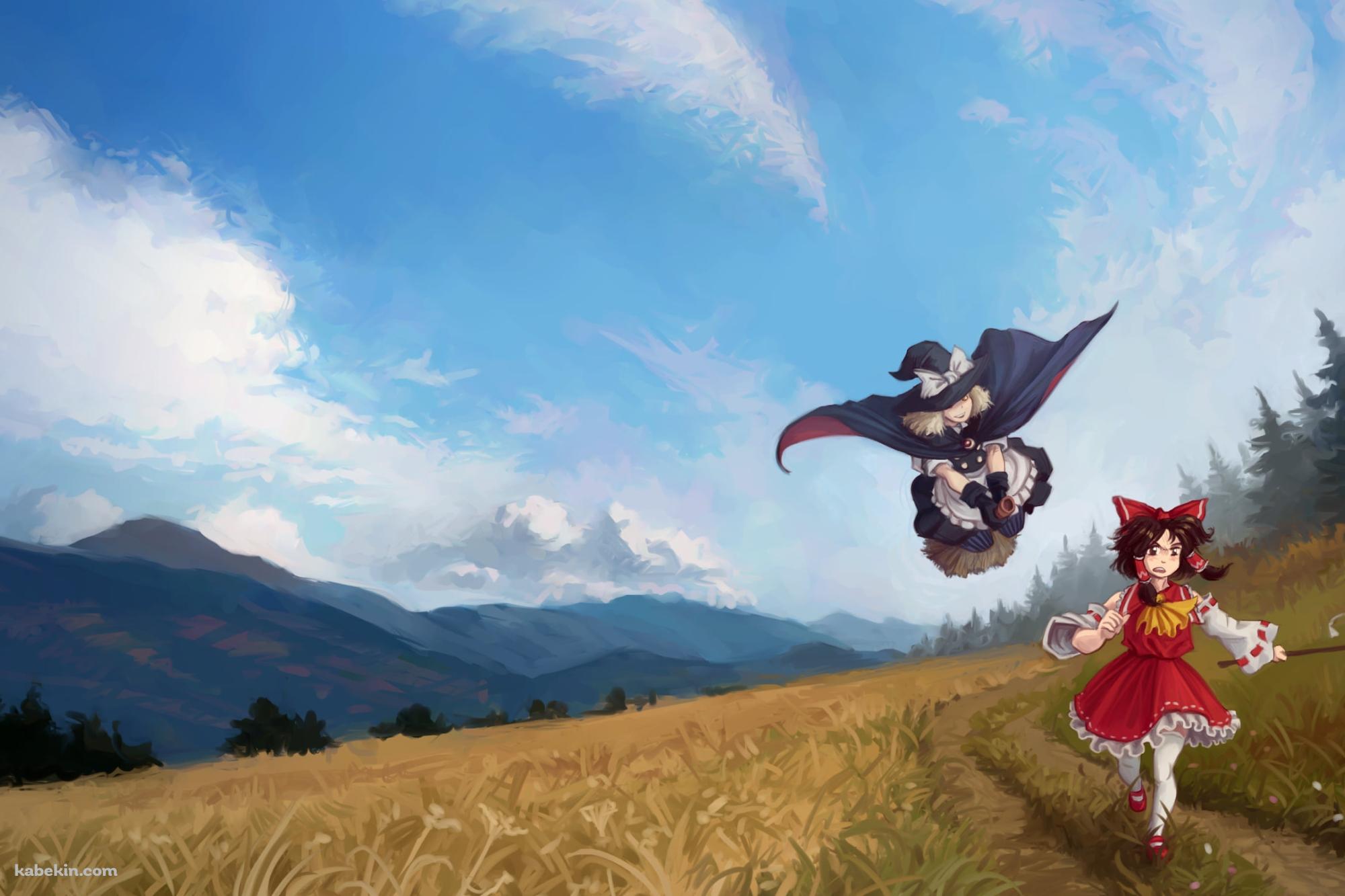 草原を移動する博麗霊夢と霧雨魔理沙 / 東方の壁紙(2000px x 1333px) 高画質 PC・デスクトップ用