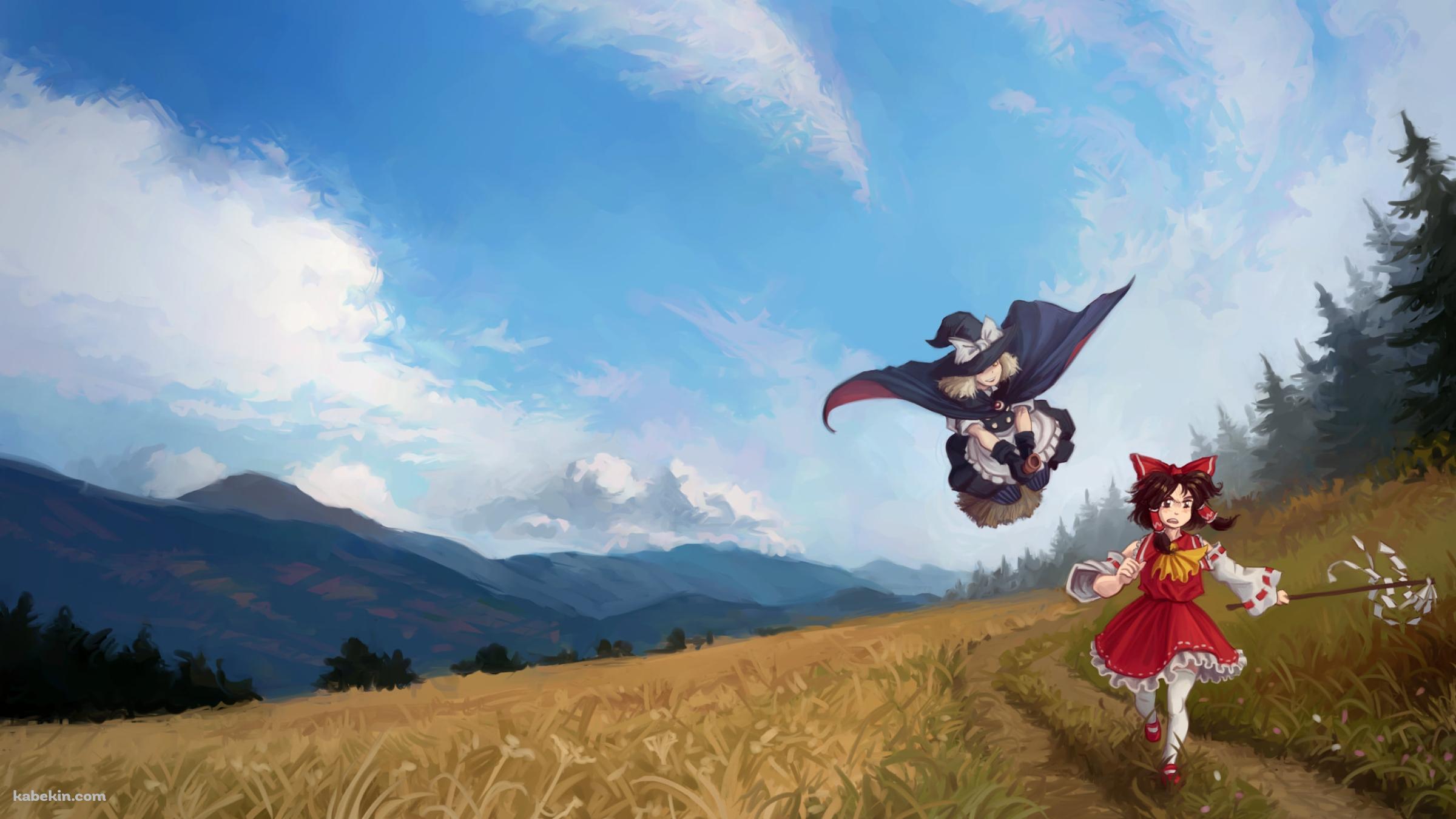草原を移動する博麗霊夢と霧雨魔理沙 / 東方の壁紙(2400px x 1350px) 高画質 PC・デスクトップ用
