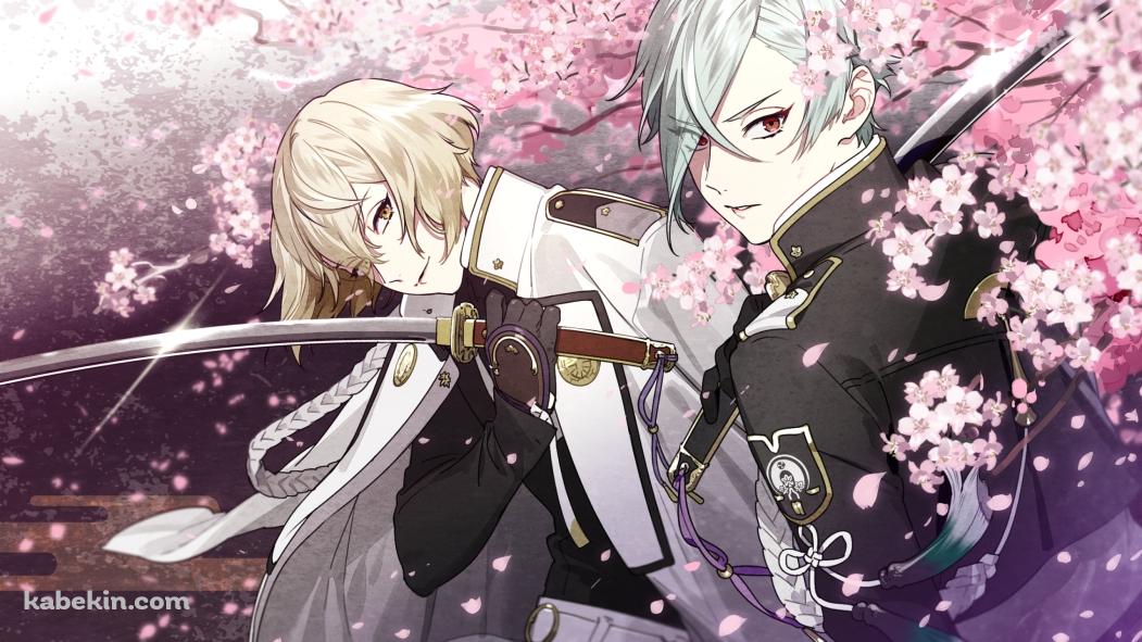 桜と刀を持つ髭切と膝丸 / 刀剣乱舞の壁紙(1051px x 591px) 高画質 PC・デスクトップ用
