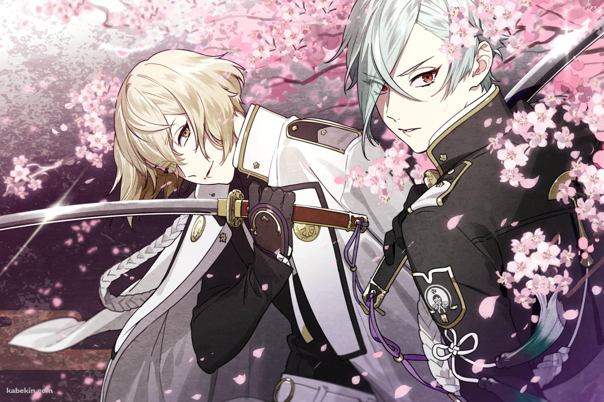桜と刀を持つ髭切と膝丸 / 刀剣乱舞の壁紙(2000px x 1333px) 高画質 PC・デスクトップ用