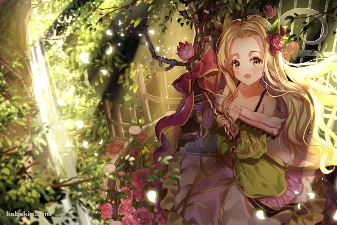 ピンクの花と緑の草木に囲まれた可愛いニーナ / キャラコンRPG / テリアサーガの壁紙(1152px x 768px) 高画質 PC・デスクトップ用