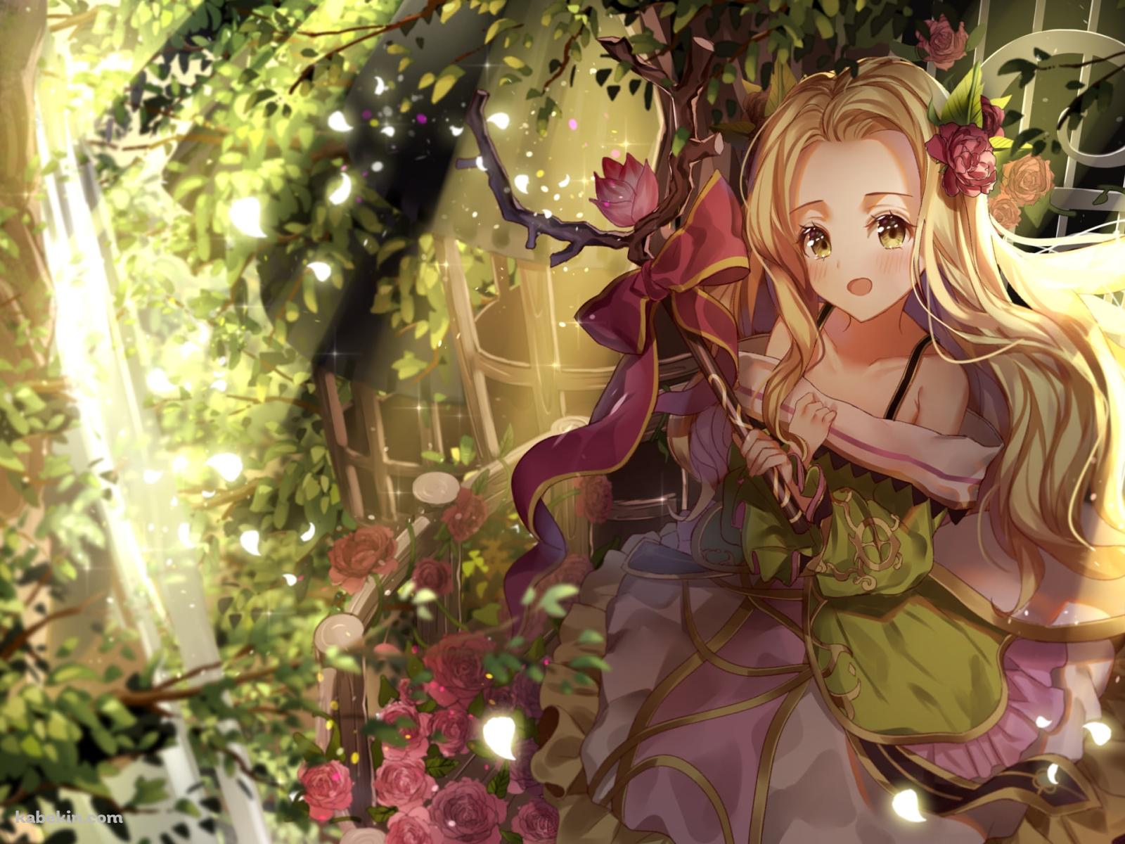 ピンクの花と緑の草木に囲まれた可愛いニーナ / キャラコンRPG / テリアサーガの壁紙(1600px x 1200px) 高画質 PC・デスクトップ用