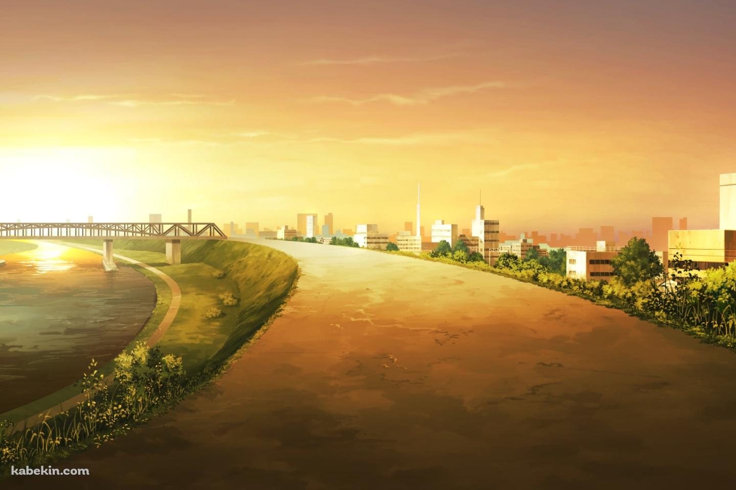 夕暮れ時の綺麗な川沿いの道 / 土手 / 陸橋の壁紙(1440px x 960px) 高画質 PC・デスクトップ用