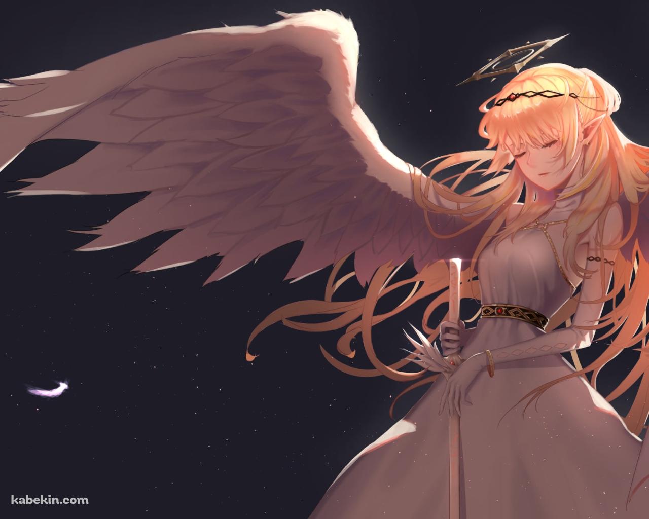 瞳を閉じて剣を持つブロンドのエンジェルの壁紙(1280px x 1024px) 高画質 PC・デスクトップ用