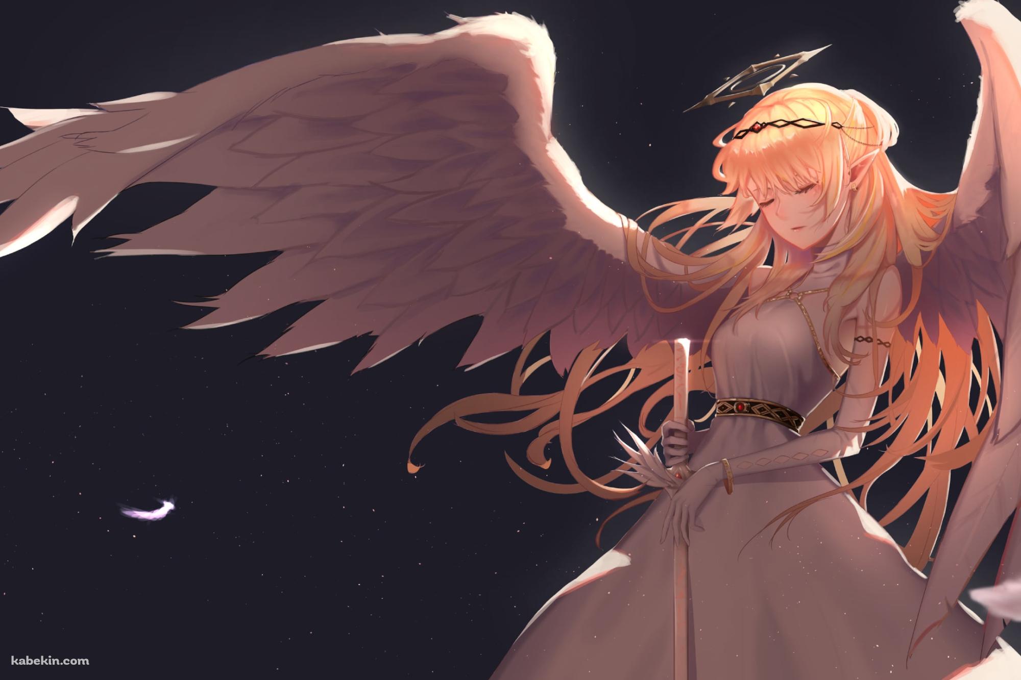 瞳を閉じて剣を持つブロンドのエンジェルの壁紙(2000px x 1333px) 高画質 PC・デスクトップ用