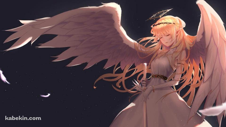 瞳を閉じて剣を持つブロンドのエンジェルの壁紙(960px x 540px) 高画質 PC・デスクトップ用