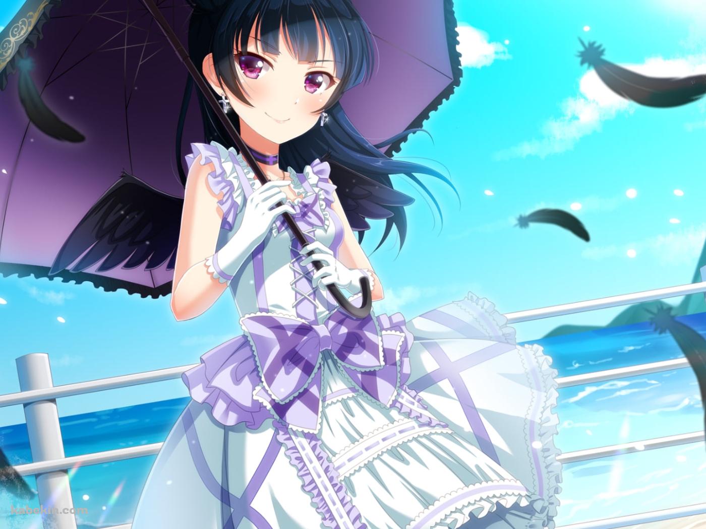 海沿いで黒い日傘をさす津島善子 / ラブライブ!サンシャイン!!の壁紙(1400px x 1050px) 高画質 PC・デスクトップ用