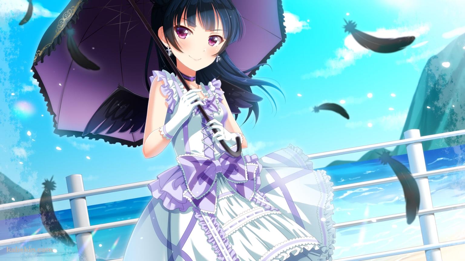 海沿いで黒い日傘をさす津島善子 / ラブライブ!サンシャイン!!の壁紙(1536px x 864px) 高画質 PC・デスクトップ用