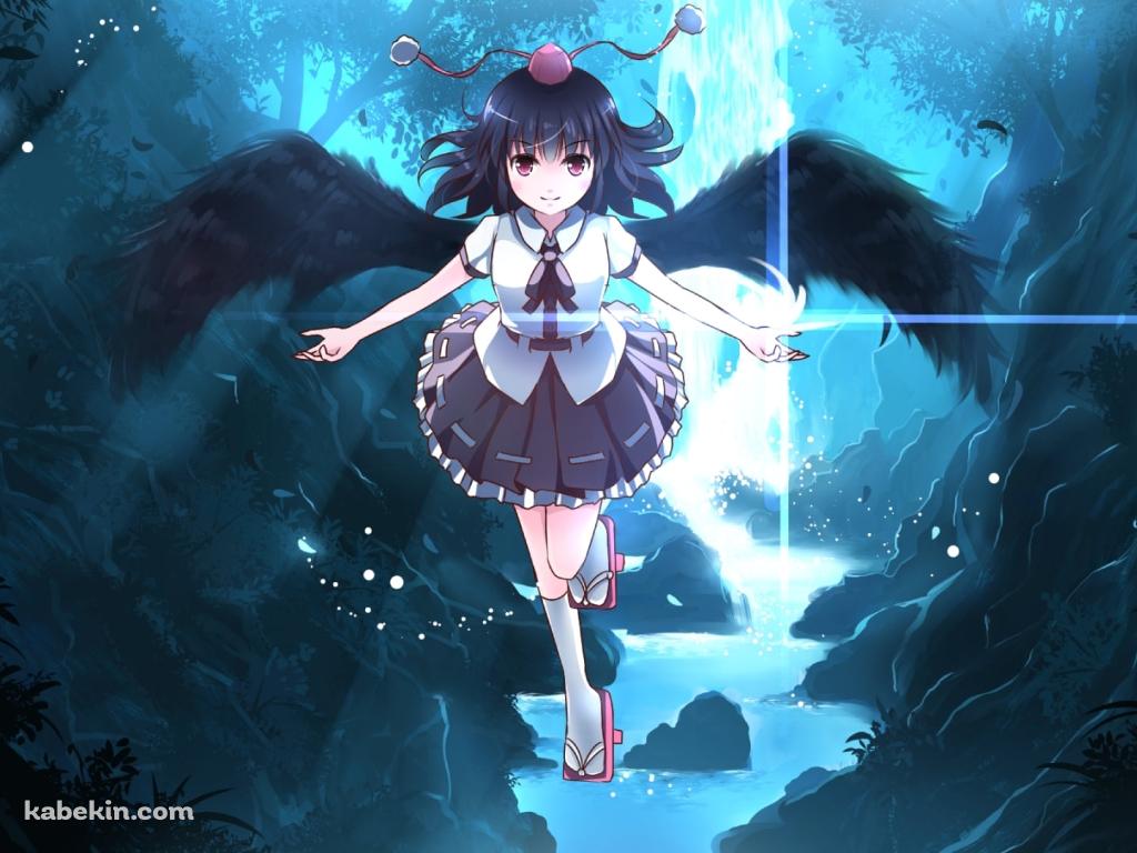 森の中を浮遊する射命丸文 / 東方の壁紙(1024px x 768px) 高画質 PC・デスクトップ用