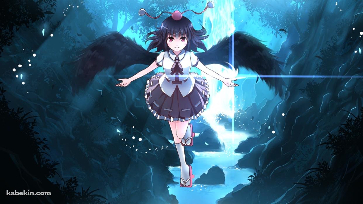 森の中を浮遊する射命丸文 / 東方の壁紙(1242px x 698px) 高画質 PC・デスクトップ用
