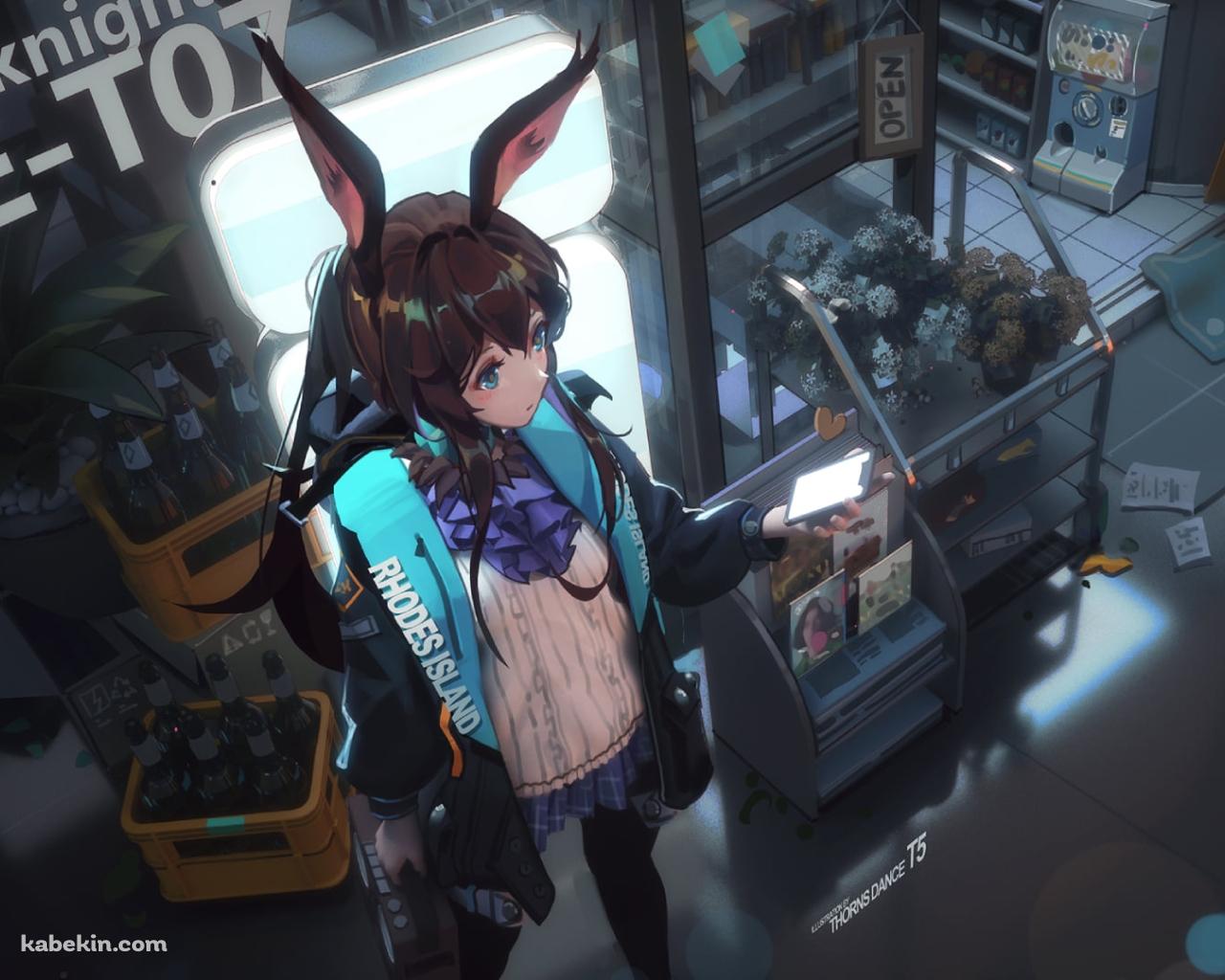 花屋の前でスマホを見るアーミヤ / アークナイツの壁紙(1280px x 1024px) 高画質 PC・デスクトップ用