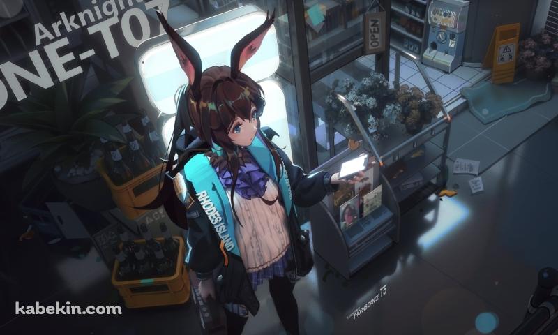 花屋の前でスマホを見るアーミヤ / アークナイツの壁紙(800px x 480px) 高画質 PC・デスクトップ用