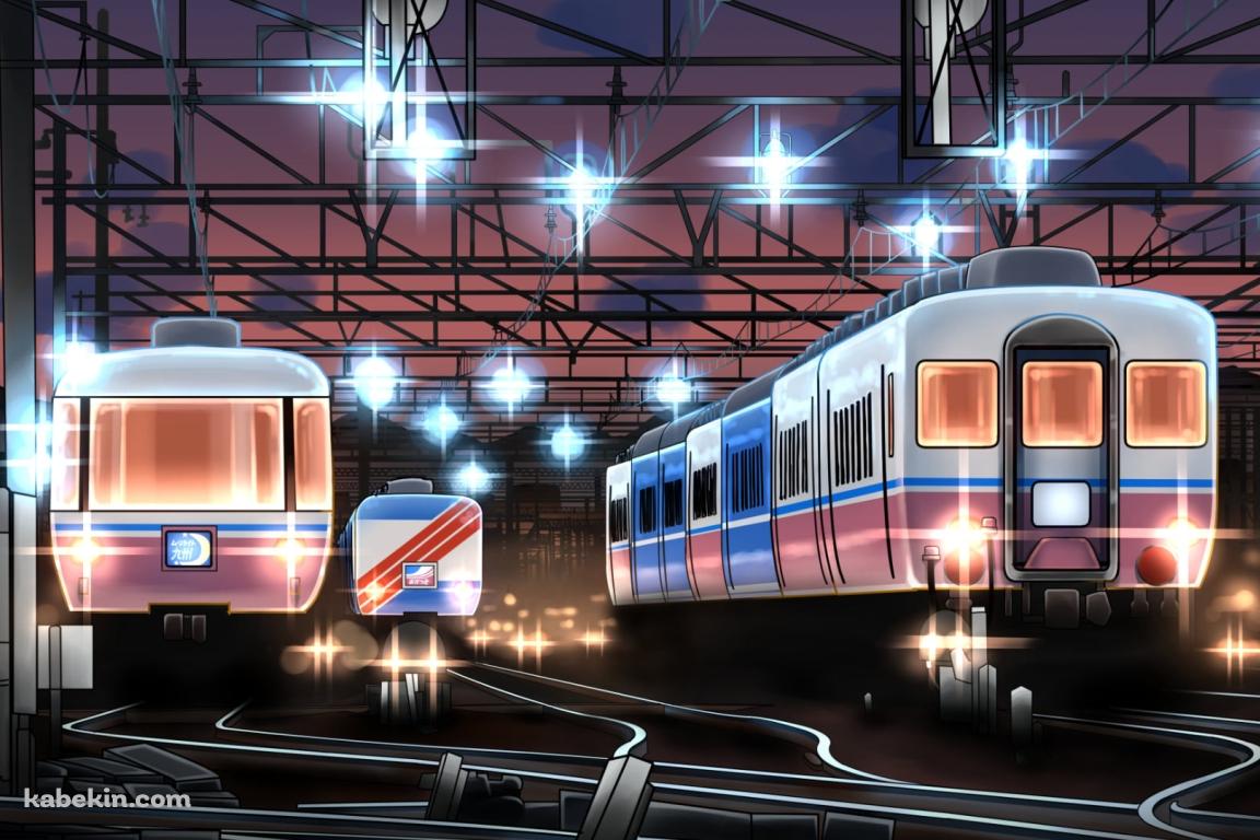 夜 停車する電車 / 線路の壁紙(1152px x 768px) 高画質 PC・デスクトップ用