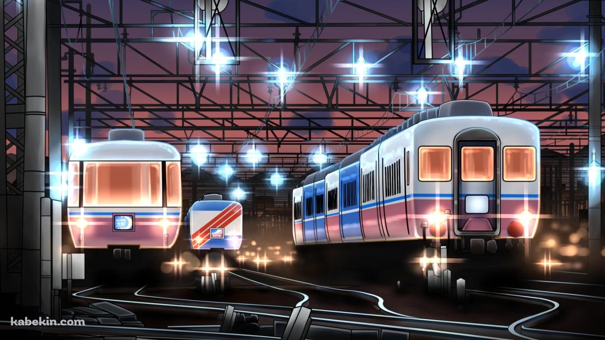夜 停車する電車 / 線路の壁紙(1242px x 698px) 高画質 PC・デスクトップ用