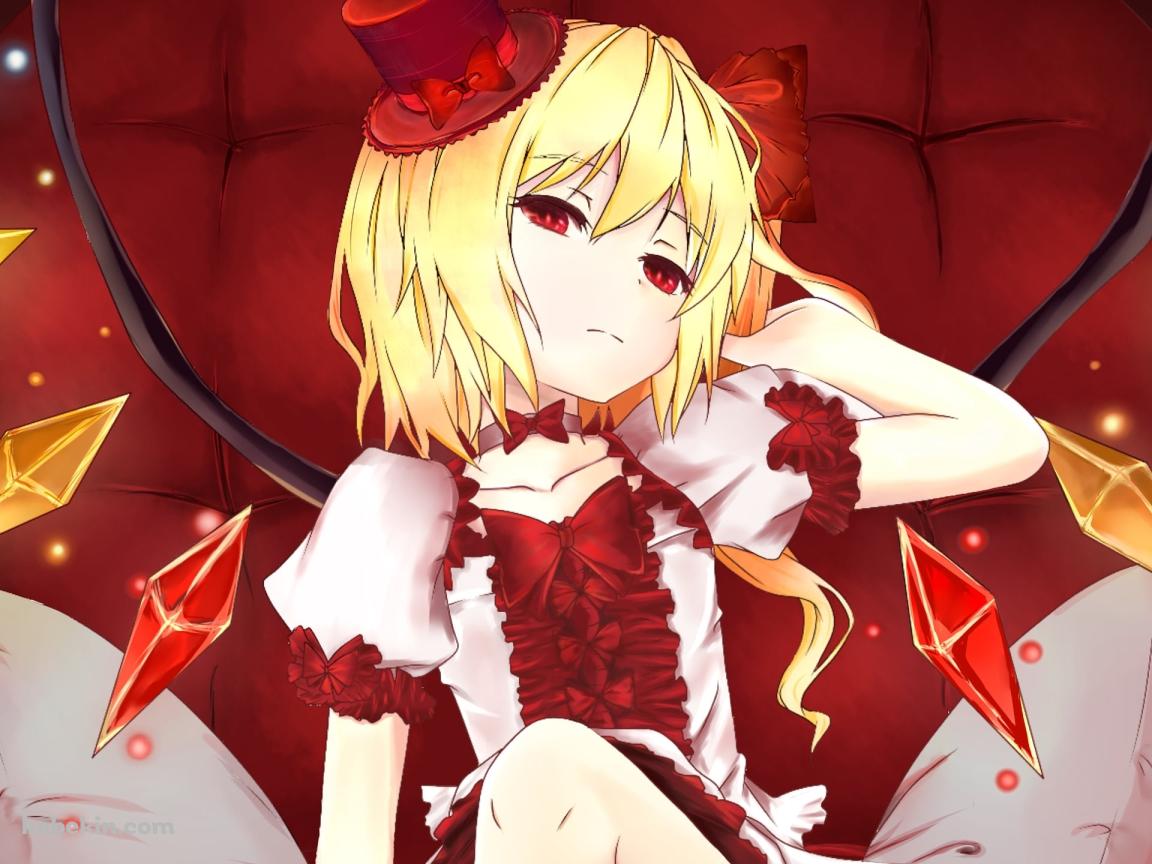 赤いソファーに座り冷ややかな視線を送るフランドール・スカーレット / 東方の壁紙(1152px x 864px) 高画質 PC・デスクトップ用