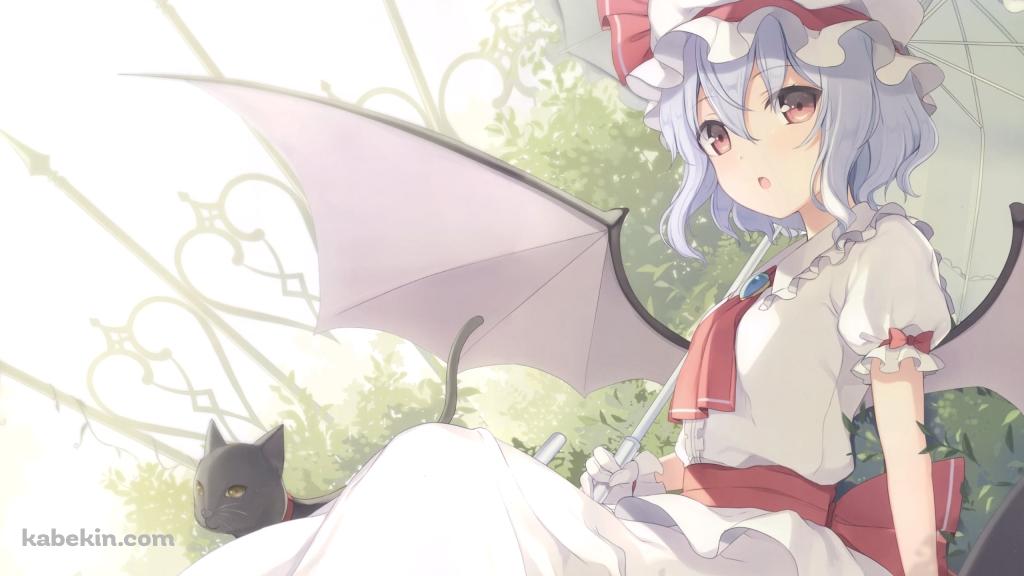 白い日傘をさす可愛いレミリア・スカーレット / 黒猫 / 東方ロストワードの壁紙(1024px x 576px) 高画質 PC・デスクトップ用
