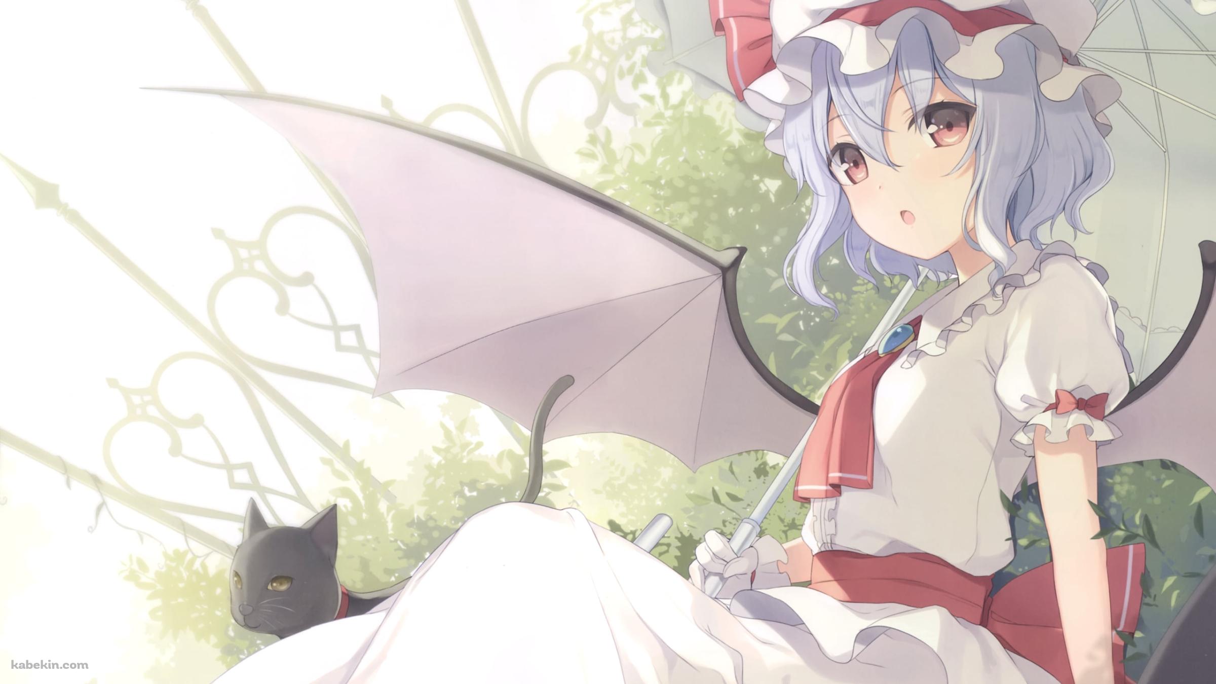 白い日傘をさす可愛いレミリア・スカーレット / 黒猫 / 東方ロストワードの壁紙(2400px x 1350px) 高画質 PC・デスクトップ用