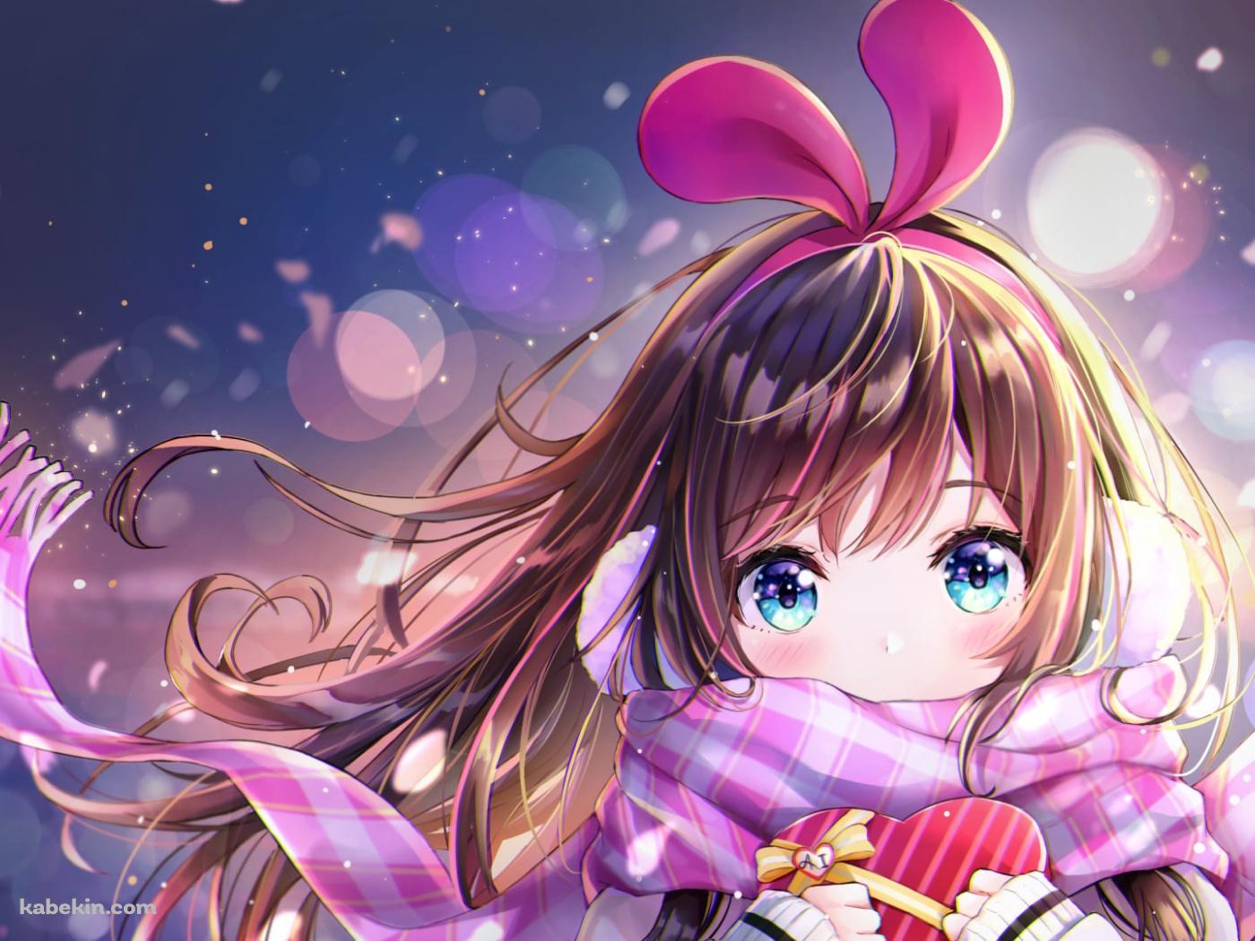 冬、ピンクのマフラーをする可愛いキズナアイ / バーチャルYouTuber / Vtuberの壁紙(1400px x 1050px) 高画質 PC・デスクトップ用