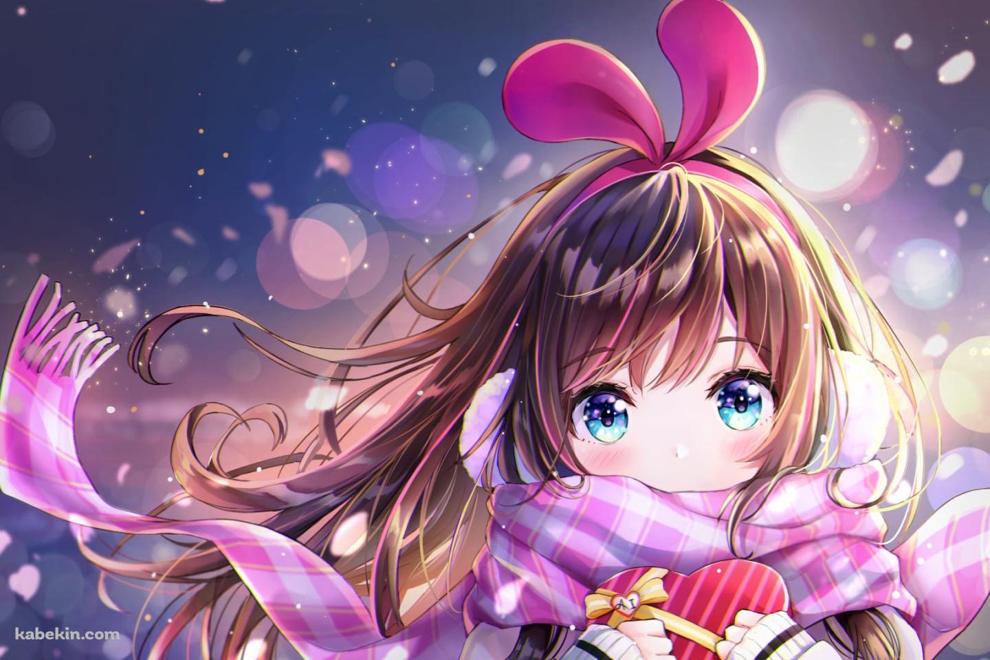 冬、ピンクのマフラーをする可愛いキズナアイ / バーチャルYouTuber / Vtuberの壁紙(1440px x 960px) 高画質 PC・デスクトップ用