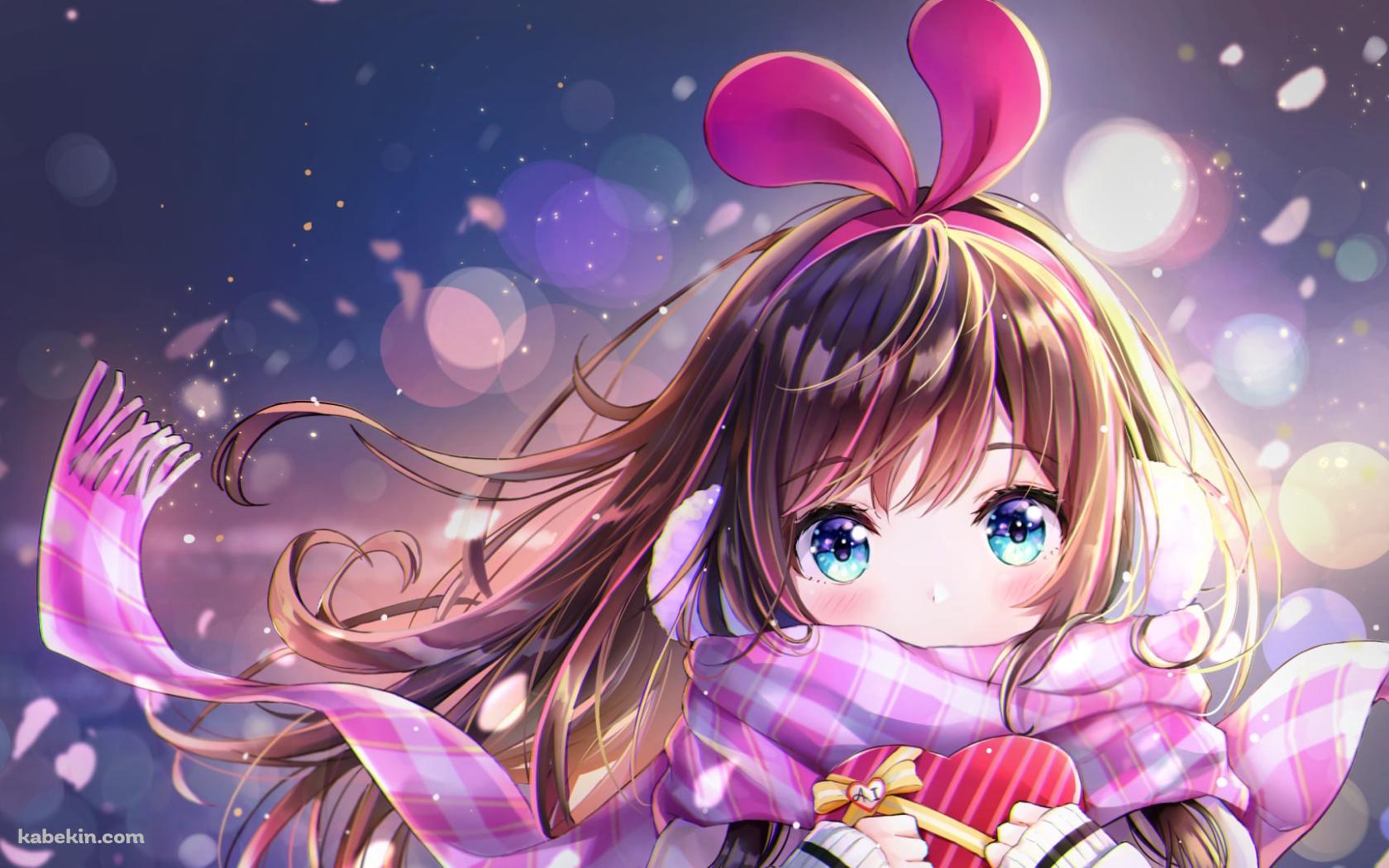 冬、ピンクのマフラーをする可愛いキズナアイ / バーチャルYouTuber / Vtuberの壁紙(1680px x 1050px) 高画質 PC・デスクトップ用
