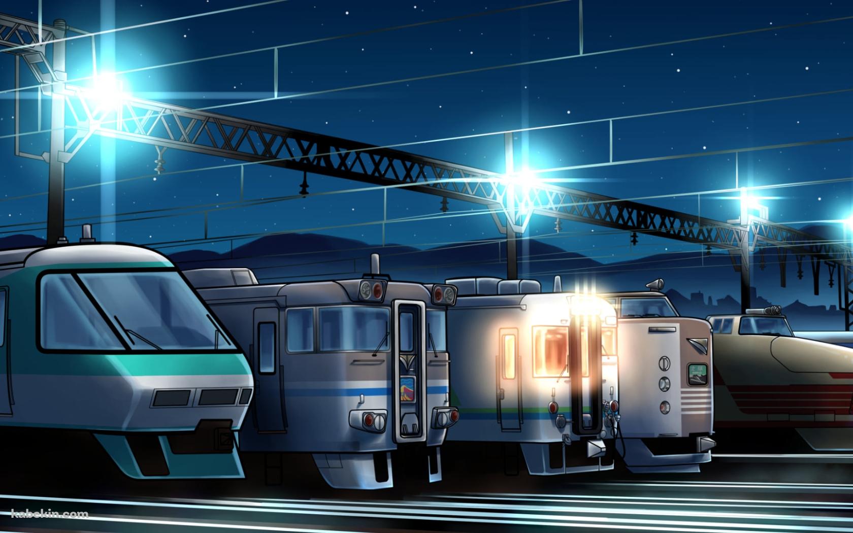 車両基地に並んで停車する電車 / 夜の壁紙(1680px x 1050px) 高画質 PC・デスクトップ用