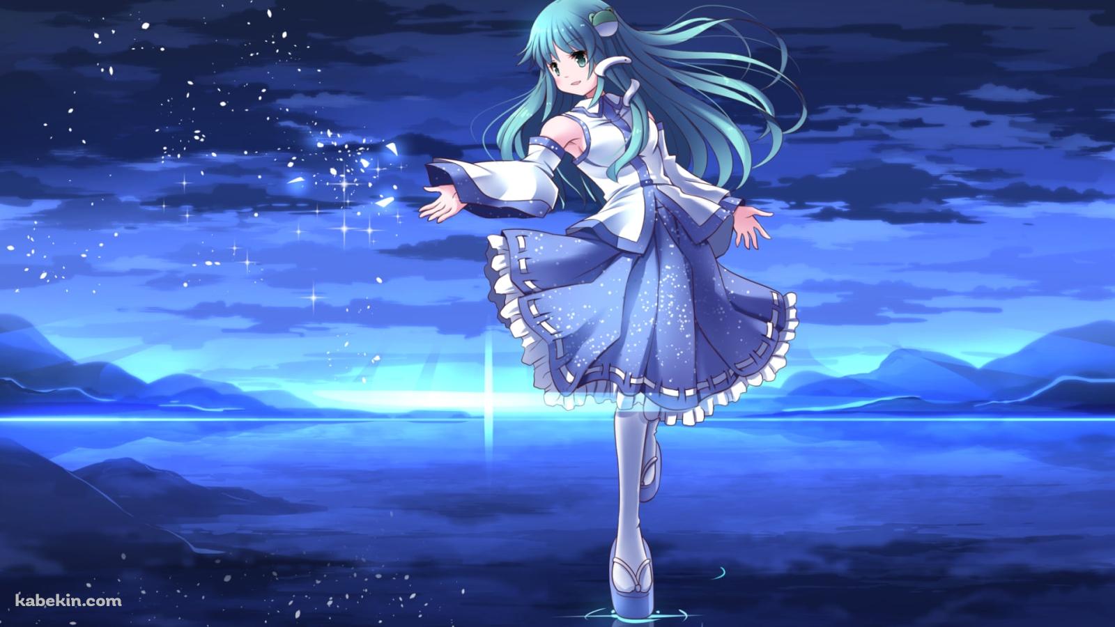 水面に立つ東風谷早苗（こちや さなえ） / 東方の壁紙(1600px x 900px) 高画質 PC・デスクトップ用