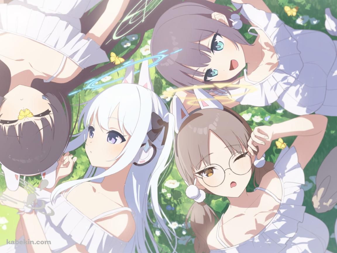 草原で寝転ぶ霞沢ミユ / 月雪ミヤコ / 空井サキ / 風倉モエ / ブルアカ / ブルーアーカイブの壁紙(1152px x 864px) 高画質 PC・デスクトップ用
