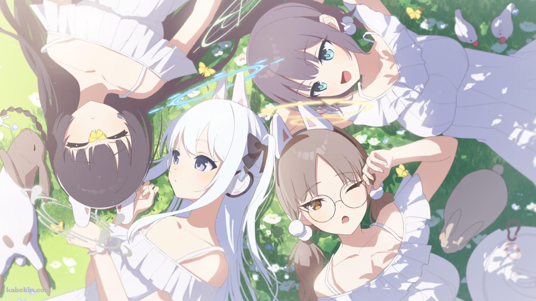 草原で寝転ぶ霞沢ミユ / 月雪ミヤコ / 空井サキ / 風倉モエ / ブルアカ / ブルーアーカイブの壁紙(1829px x 1029px) 高画質 PC・デスクトップ用