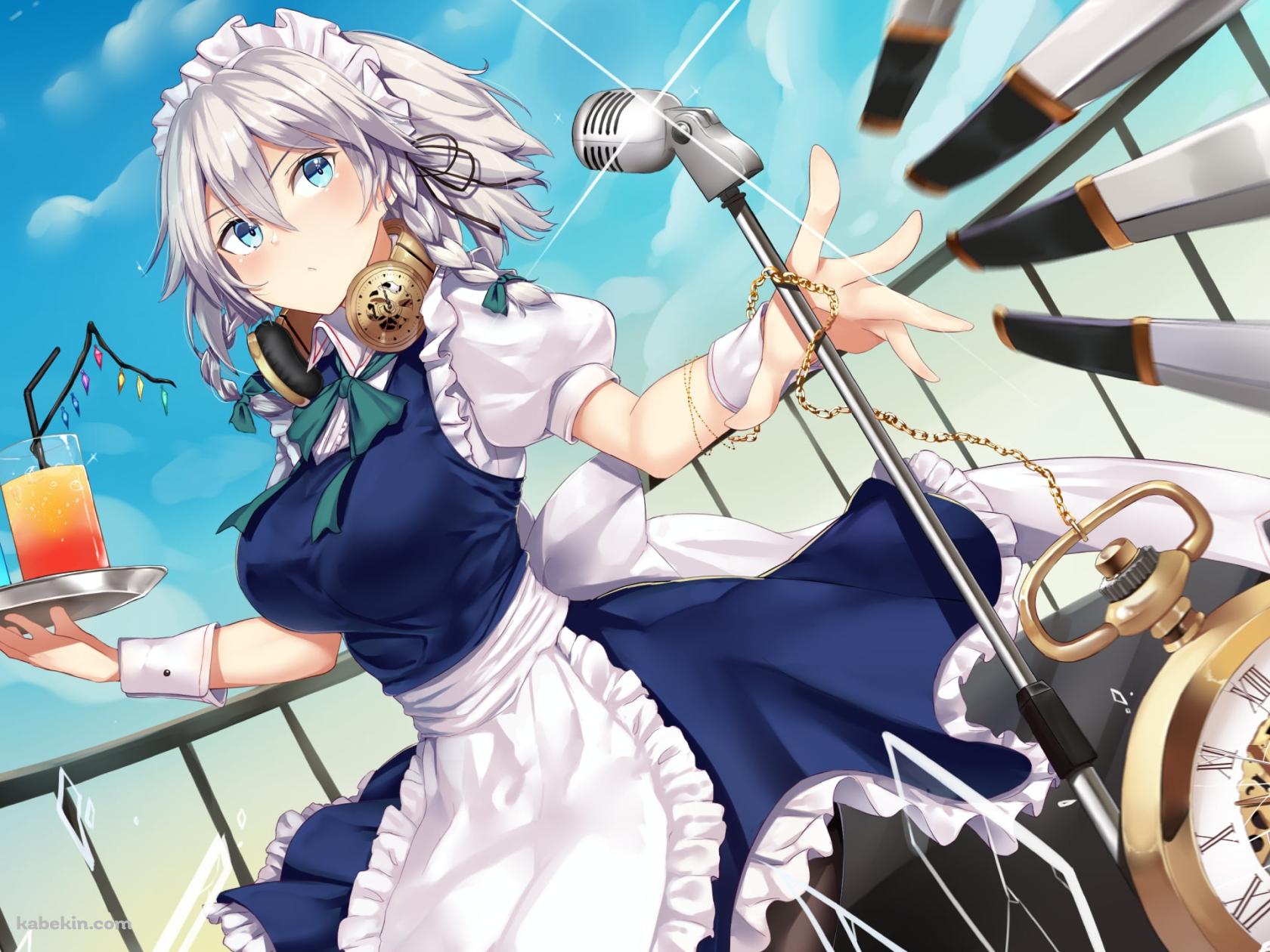 懐中時計と刃物を投げる十六夜咲夜(いざよい さくや) / 東方の壁紙(1680px x 1260px) 高画質 PC・デスクトップ用