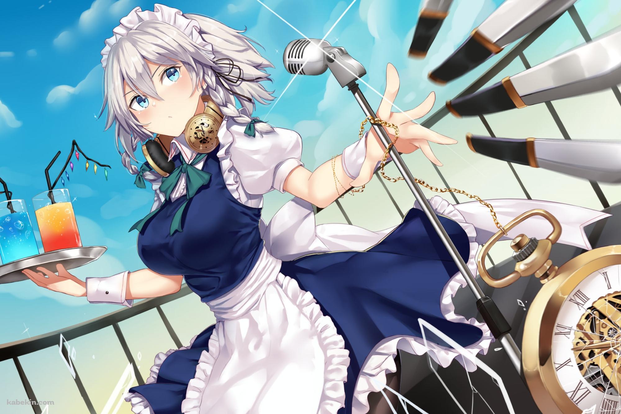 懐中時計と刃物を投げる十六夜咲夜(いざよい さくや) / 東方の壁紙(2000px x 1333px) 高画質 PC・デスクトップ用