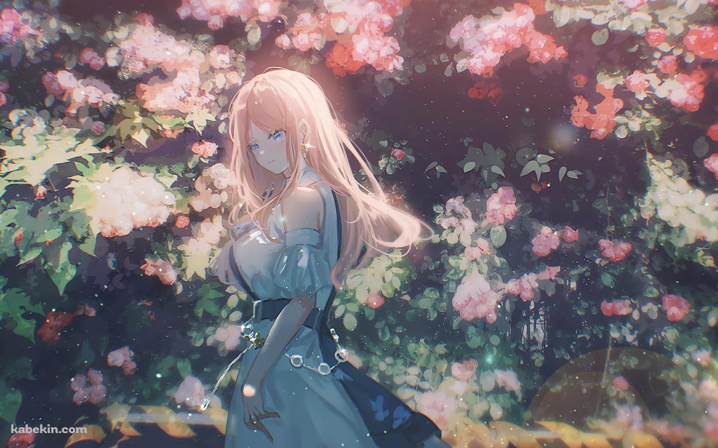 ピンクの花とこちらを見つめる長崎そよ / バンドリ!の壁紙(1440px x 900px) 高画質 PC・デスクトップ用