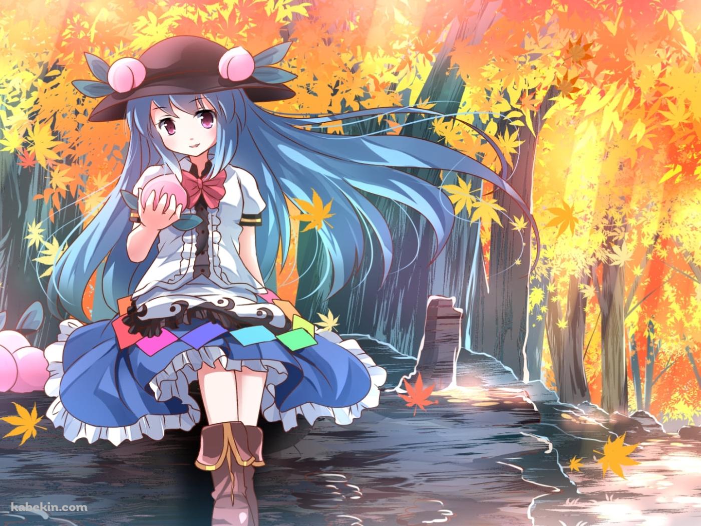 桃を持つ可愛い比那名居天子 / 東方の壁紙(1400px x 1050px) 高画質 PC・デスクトップ用