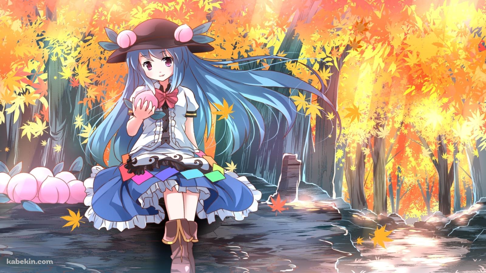 桃を持つ可愛い比那名居天子 / 東方の壁紙(1600px x 900px) 高画質 PC・デスクトップ用