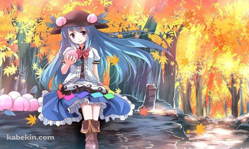 桃を持つ可愛い比那名居天子 / 東方の壁紙(800px x 480px) 高画質 PC・デスクトップ用