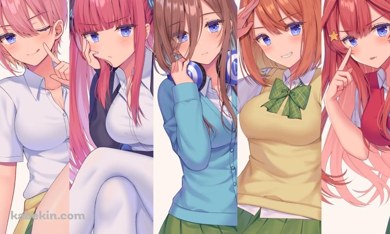 ポーズを取る可愛い中野三玖 / 中野二乃 / 中野一花 / 中野五月 / 中野四葉 / 五等分の花嫁の壁紙(800px x 480px) 高画質 PC・デスクトップ用