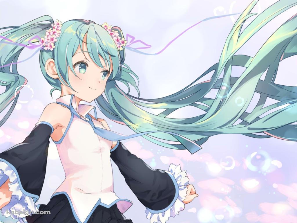 シャボン玉と初音ミク / 花の髪飾り / ボカロ / ボーカロイドの壁紙(1024px x 768px) 高画質 PC・デスクトップ用