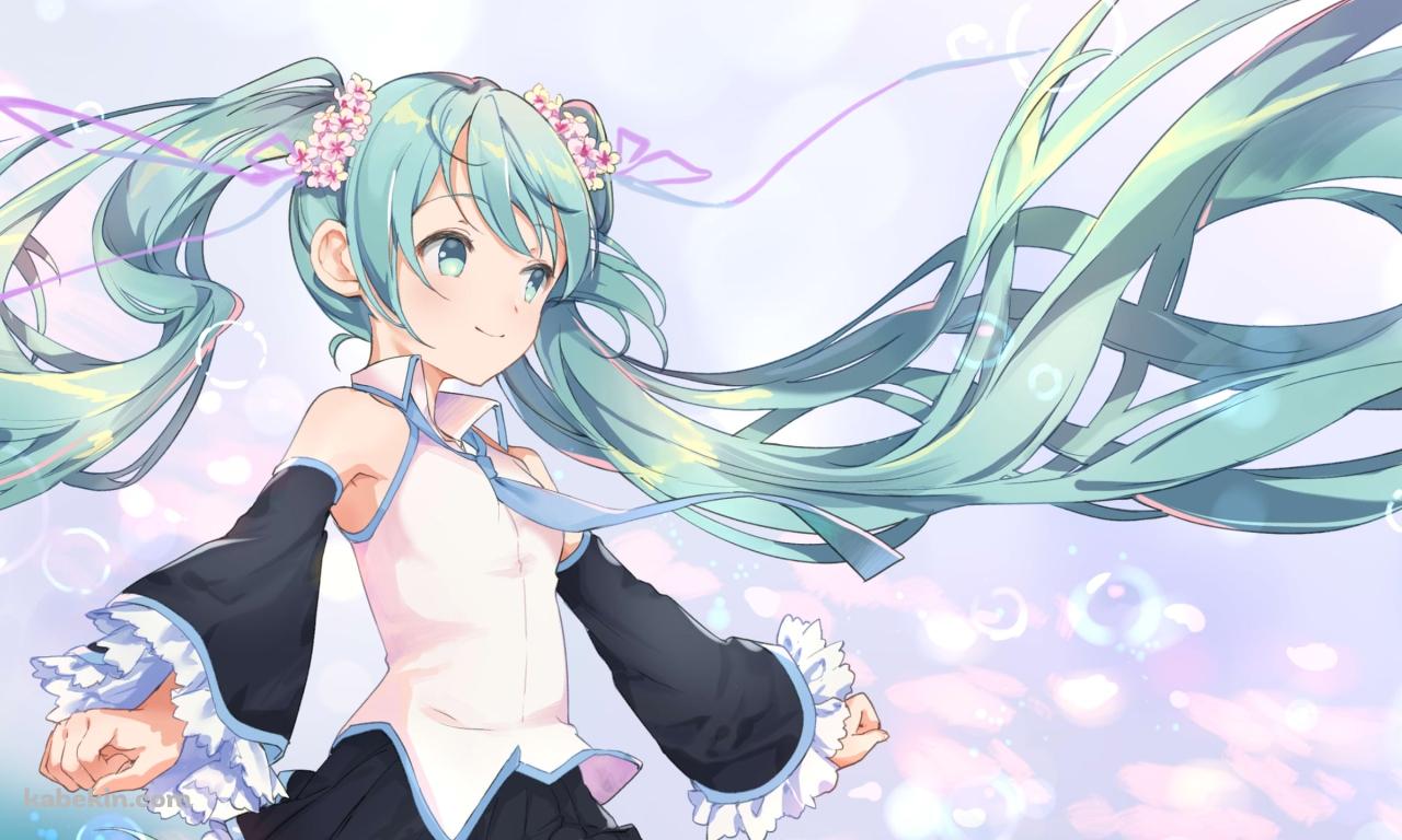 シャボン玉と初音ミク / 花の髪飾り / ボカロ / ボーカロイドの壁紙(1280px x 768px) 高画質 PC・デスクトップ用
