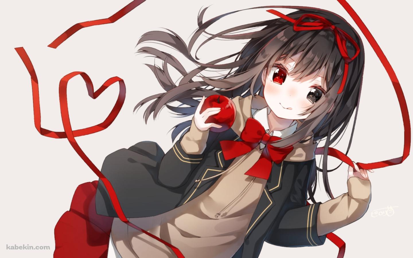 赤いリボンとリンゴを持つオッドアイの少女の壁紙(1440px x 900px) 高画質 PC・デスクトップ用